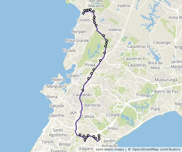 Mapa do itinerário da linha