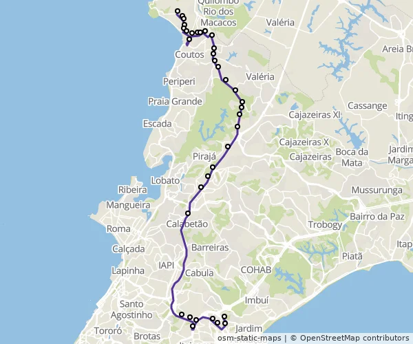 Mapa do itinerário da linha