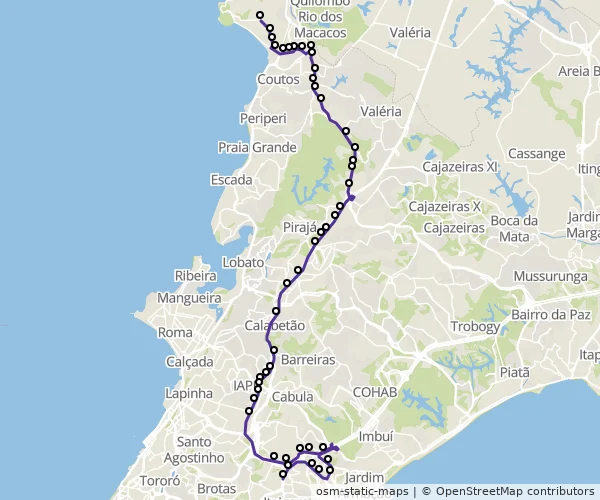 Mapa do itinerário da linha