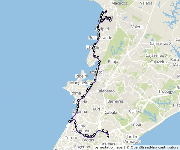 Mapa do itinerário da linha