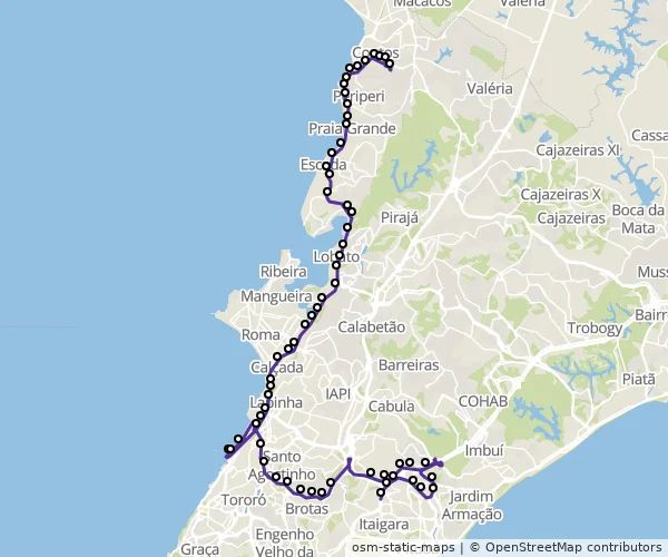 Mapa do itinerário da linha