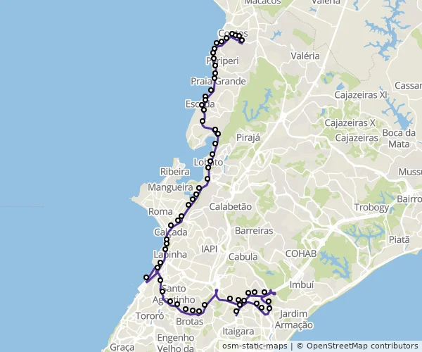 Mapa do itinerário da linha