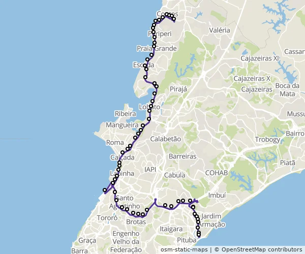 Mapa do itinerário da linha
