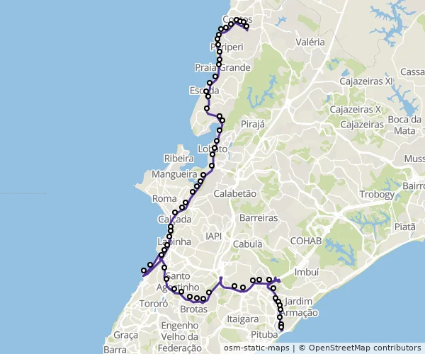 Mapa do itinerário da linha