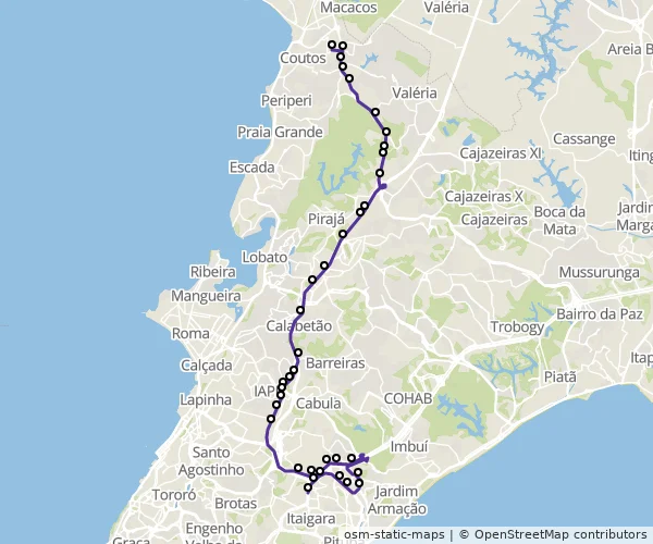 Mapa do itinerário da linha