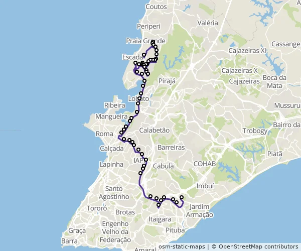 Mapa do itinerário da linha
