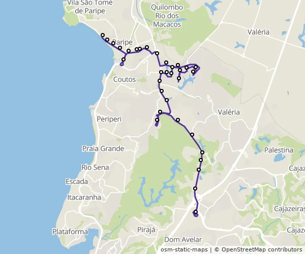 Mapa do itinerário da linha