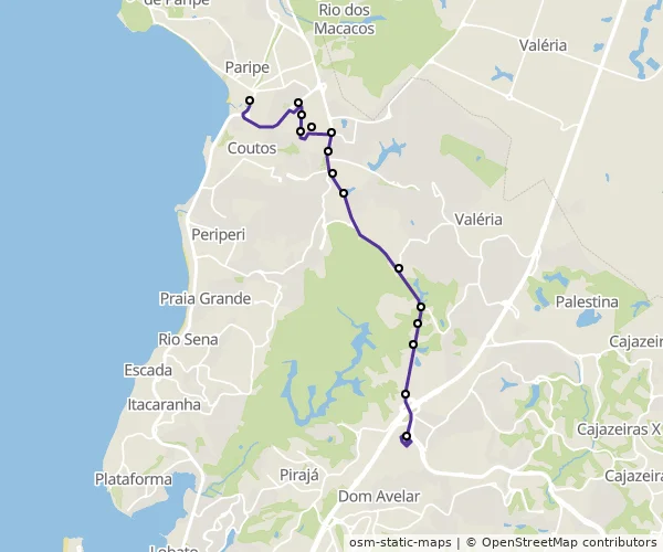 Mapa do itinerário da linha