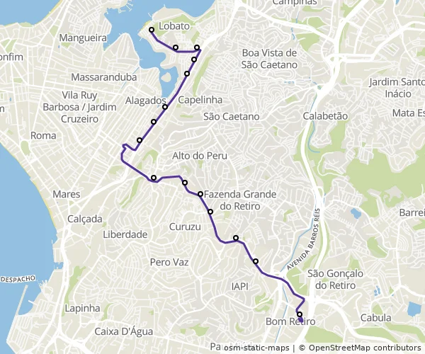 Mapa do itinerário da linha