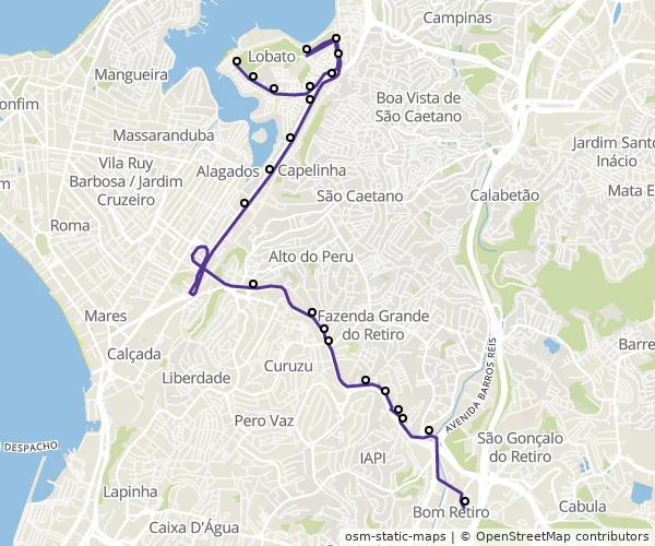Mapa do itinerário da linha