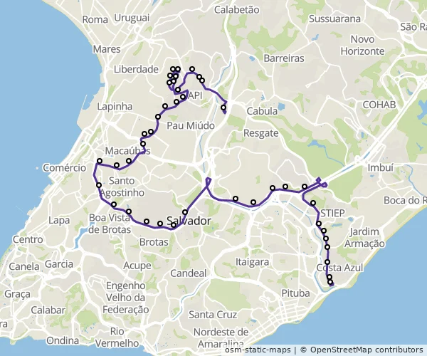 Mapa do itinerário da linha