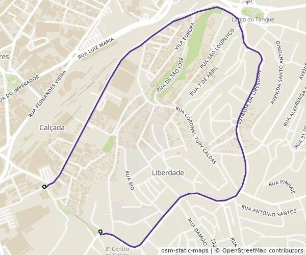 Mapa do itinerário da linha