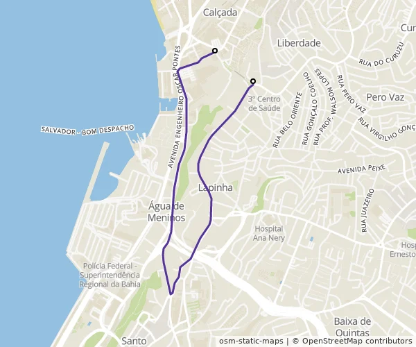 Mapa do itinerário da linha