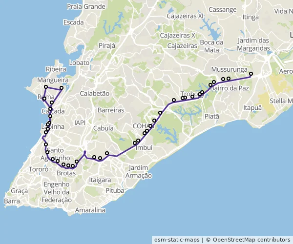 Mapa do itinerário da linha