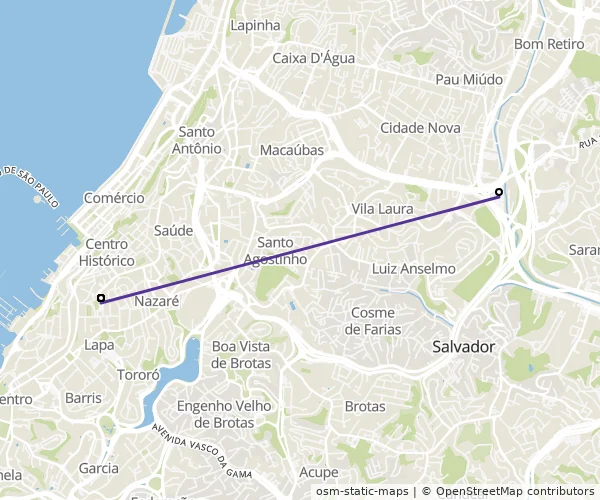 Mapa do itinerário da linha