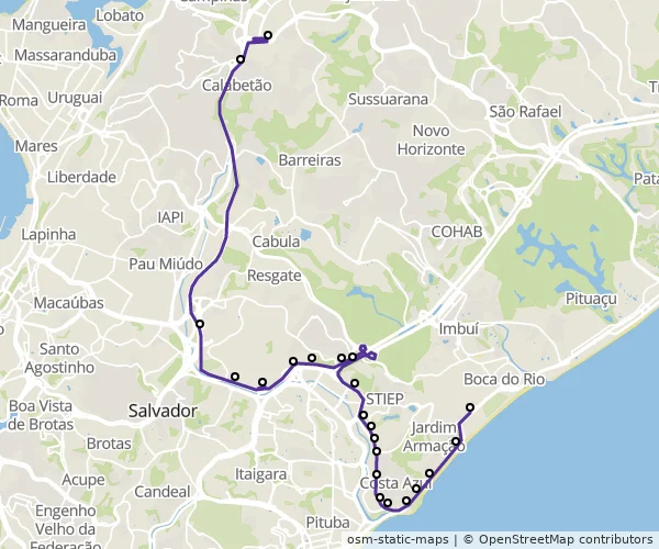 Mapa do itinerário da linha