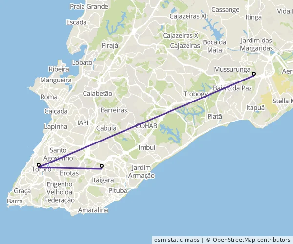 Mapa do itinerário da linha