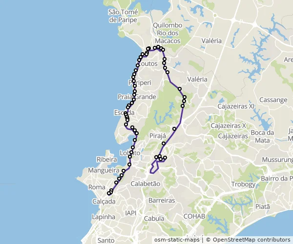 Mapa do itinerário da linha