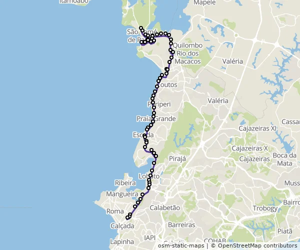 Mapa do itinerário da linha