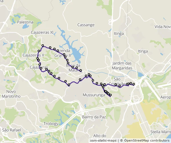 Mapa do itinerário da linha