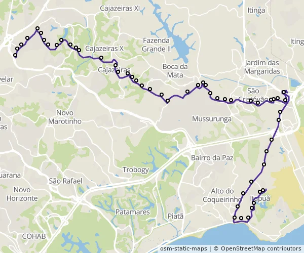 Mapa do itinerário da linha