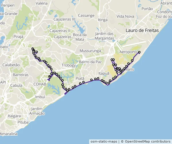 Mapa do itinerário da linha