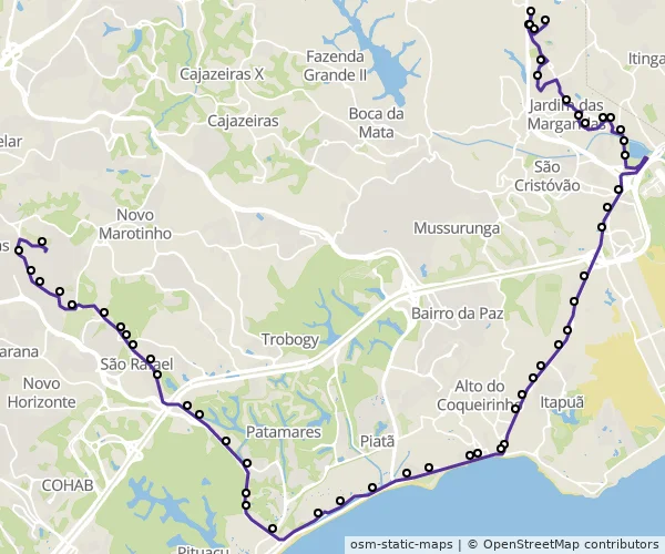 Mapa do itinerário da linha
