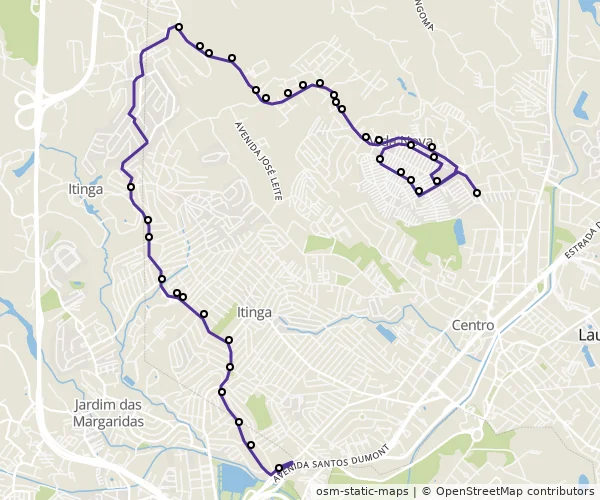 Mapa do itinerário da linha
