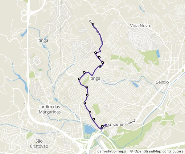 Mapa do itinerário da linha