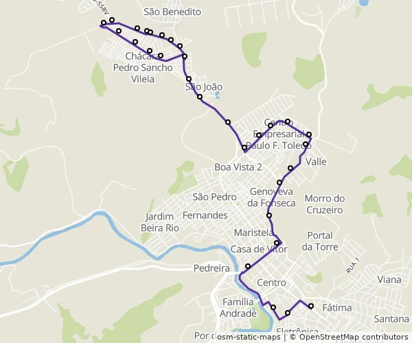 Mapa do itinerário da linha