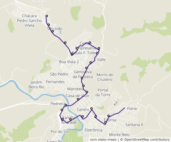 Mapa do itinerário da linha
