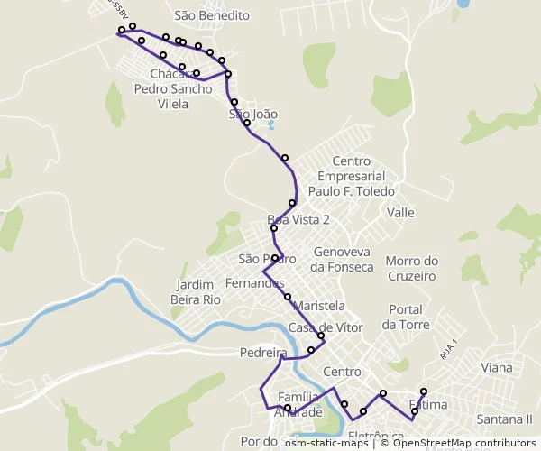 Mapa do itinerário da linha