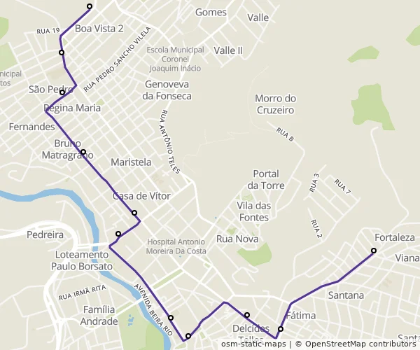Mapa do itinerário da linha