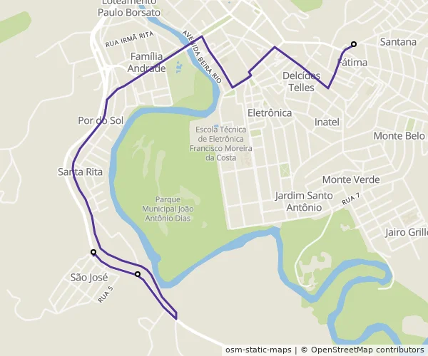 Mapa do itinerário da linha