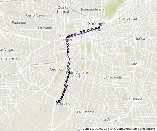 Mapa do itinerário da linha