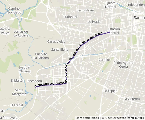 Mapa do itinerário da linha