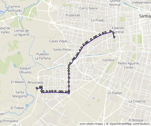 Mapa do itinerário da linha