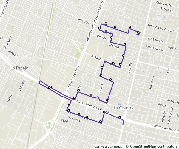 Mapa do itinerário da linha