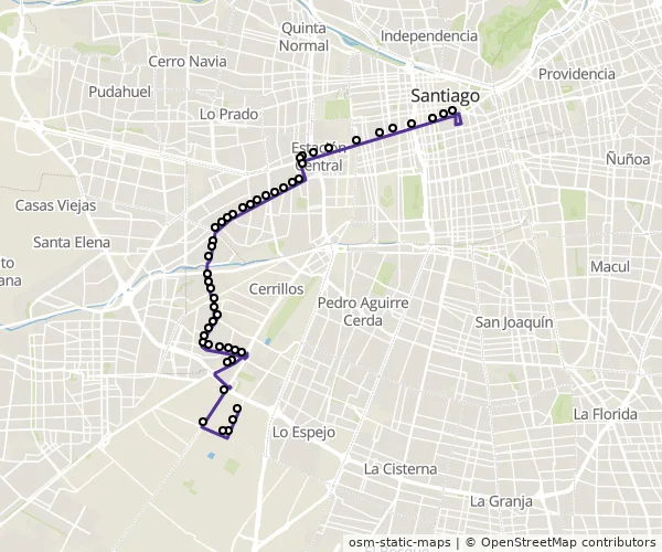 Mapa do itinerário da linha