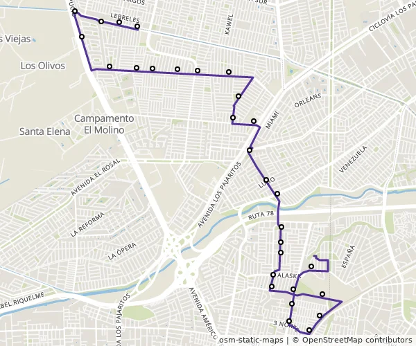 Mapa do itinerário da linha