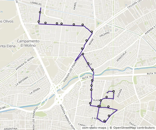 Mapa do itinerário da linha