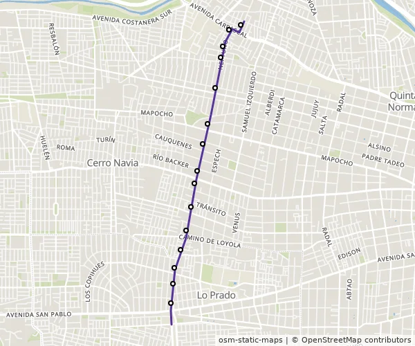 Mapa do itinerário da linha