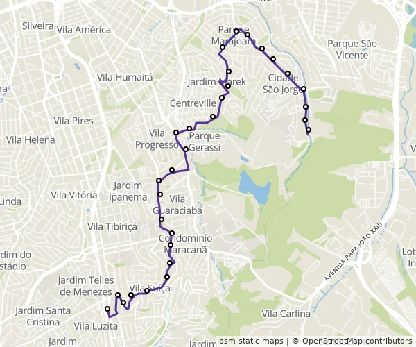 Mapa do itinerário da linha