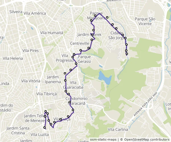 Mapa do itinerário da linha