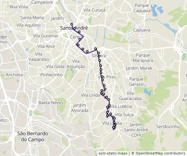 Mapa do itinerário da linha