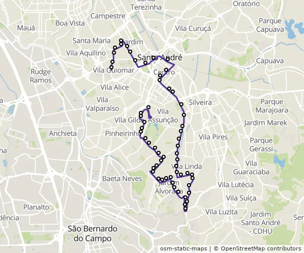 Mapa do itinerário da linha