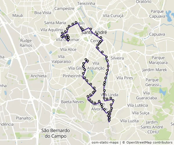 Mapa do itinerário da linha