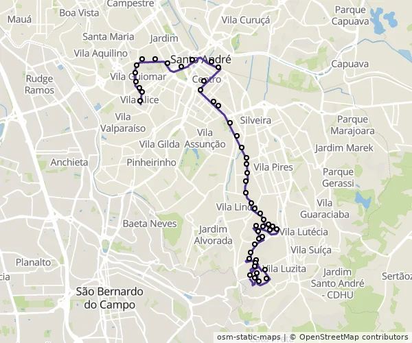 Mapa do itinerário da linha