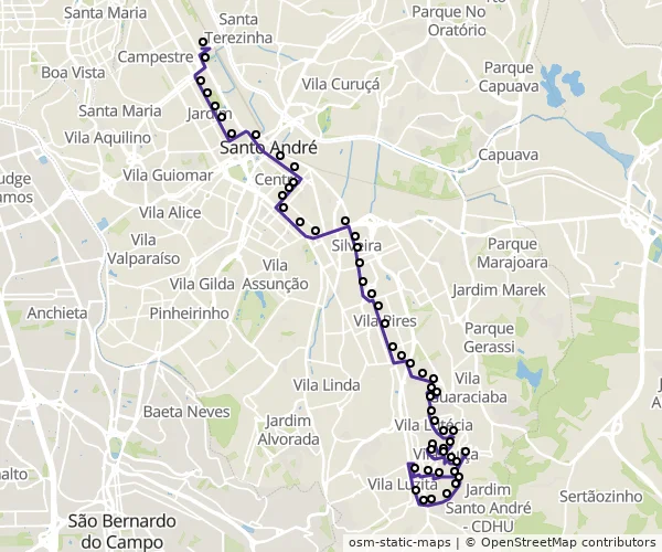 Mapa do itinerário da linha