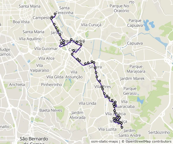 Mapa do itinerário da linha
